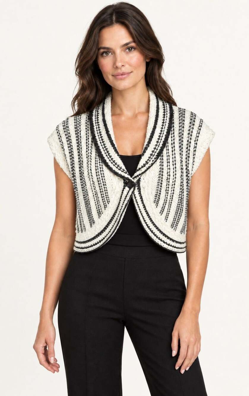 Cabi Capulet Striped Knit Shrug Vest, Shawl Collar, Size Medium